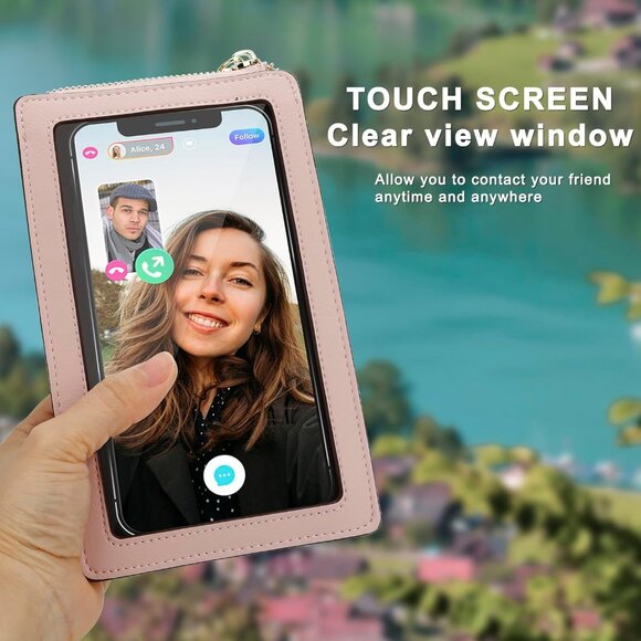 Leather Small Phone Wallet Purse Crossbody with Coin Bag for Women - Picture 3 of 8